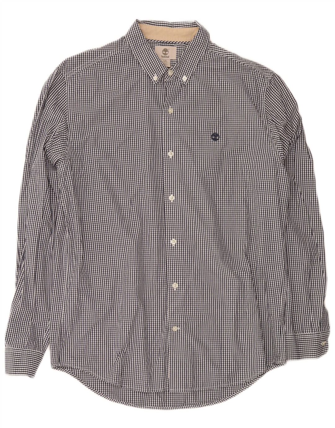 Timberland Mens Slim Fit Shirt Large Navy Blue Gingham Cotton