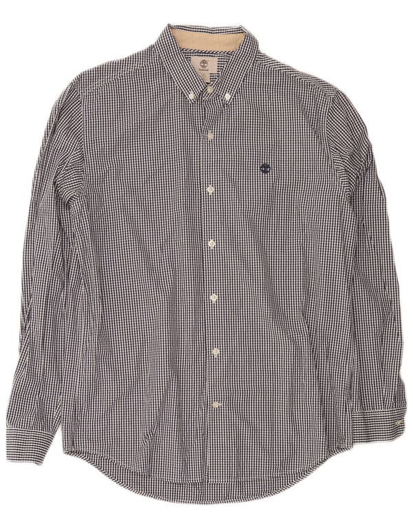 Timberland Mens Slim Fit Shirt Large Navy Blue Gingham Cotton