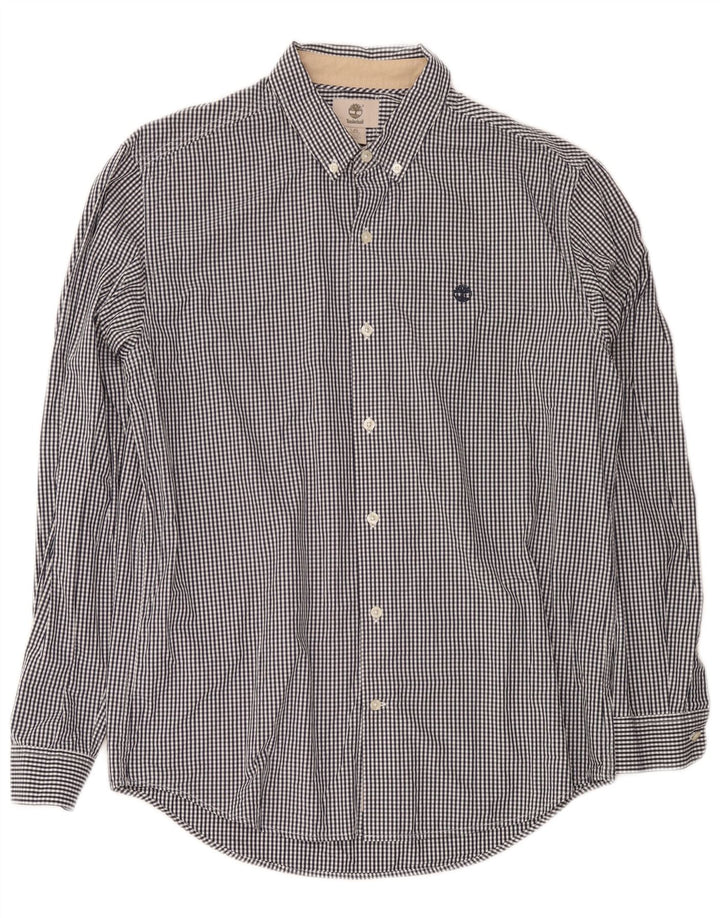 Timberland Mens Slim Fit Shirt Large Navy Blue Gingham Cotton