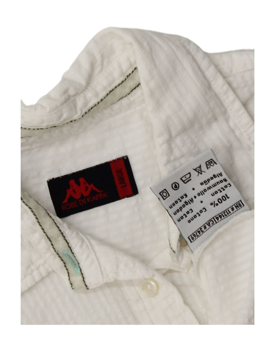 KAPPA Womens Short Sleeve Shirt UK 14 Large White Cotton Vintage Kappa and Second-Hand Kappa from Messina Hembry 
