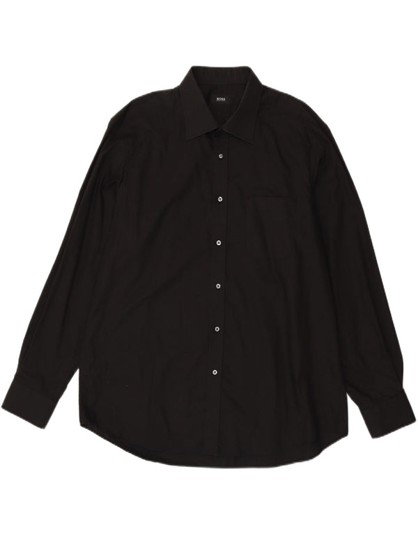 Hugo Boss Mens Shirt Size 45 17 3/4 XL Black Cotton