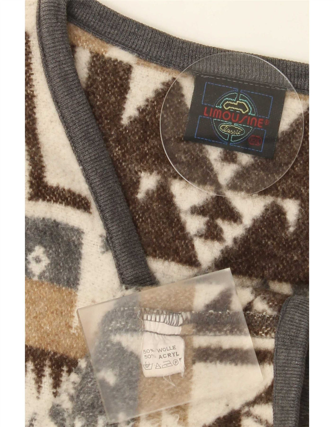 Vintage Mens Waistcoat 2XL Brown Geometric Wool