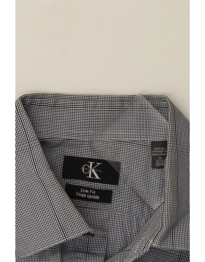 CALVIN KLEIN Mens Slim Fit Shirt Size 16 Large Navy Blue Check Cotton
