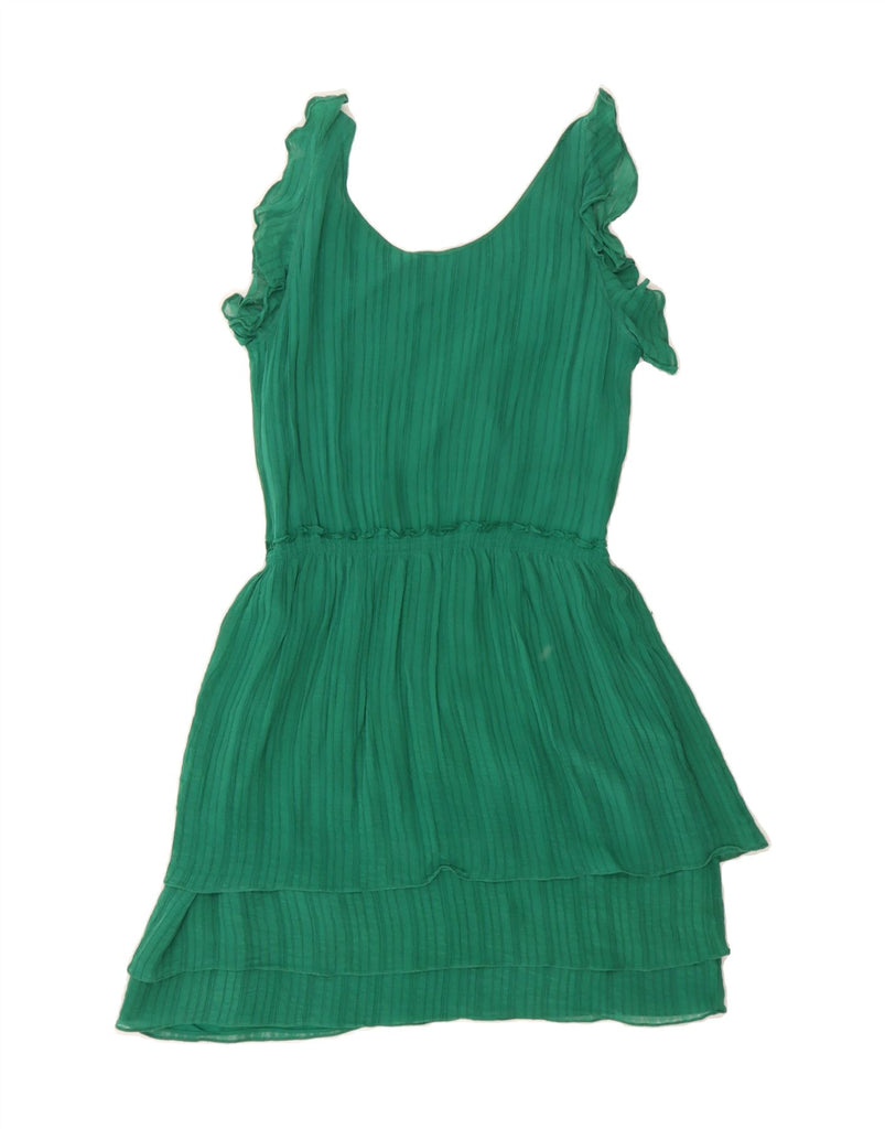 MASSIMO DUTTI Womens Sleeveless A-Line Dress EU 42 Large Green Pinstripe Vintage Massimo Dutti and Second-Hand Massimo Dutti from Messina Hembry 