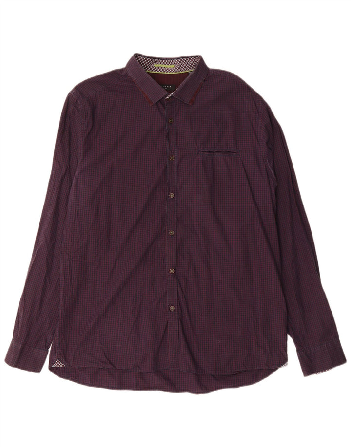 Ted Baker Mens Shirt Size 6 2XL Purple Gingham Cotton
