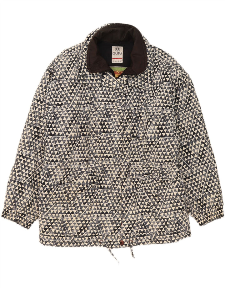 Colmar Womens Oversized Padded Jacket US 8 Medium Navy Blue Geometric