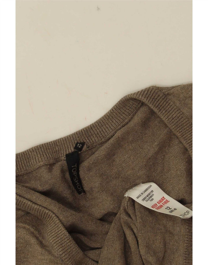 Topshop Womens V-Neck Jumper Sweater UK 12 Medium Grey Cotton