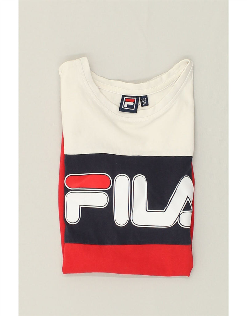 FILA Boys Graphic T-Shirt Top 11-12 Years White Colourblock Cotton | Vintage Fila | Thrift | Second-Hand Fila | Used Clothing | Messina Hembry 