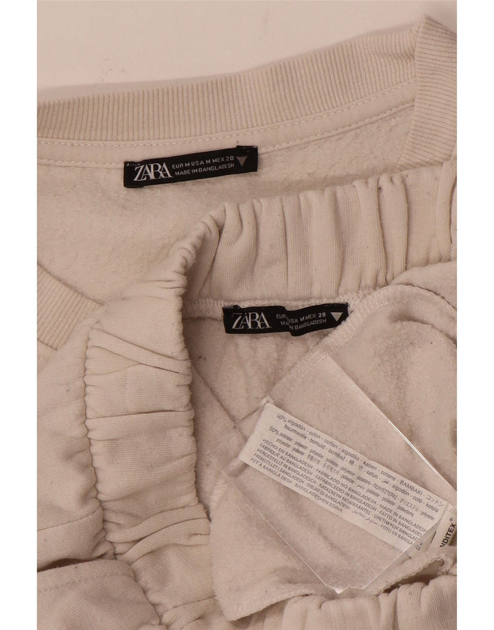 Zara Womens Crop Full Tracksuit UK 14 Medium  White Cotton