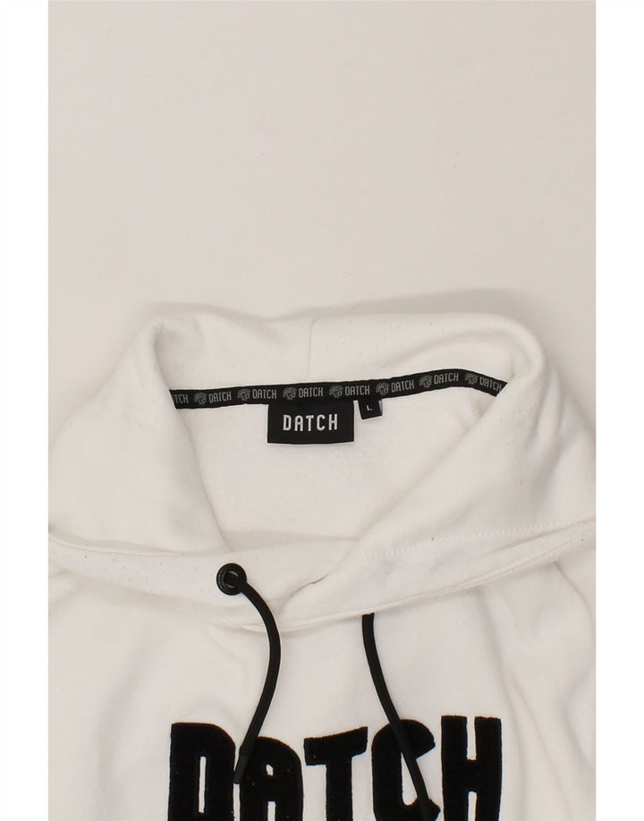 DATCH Mens Graphic Hoodie Jumper Large White Cotton Vintage Datch and Second-Hand Datch from Messina Hembry 