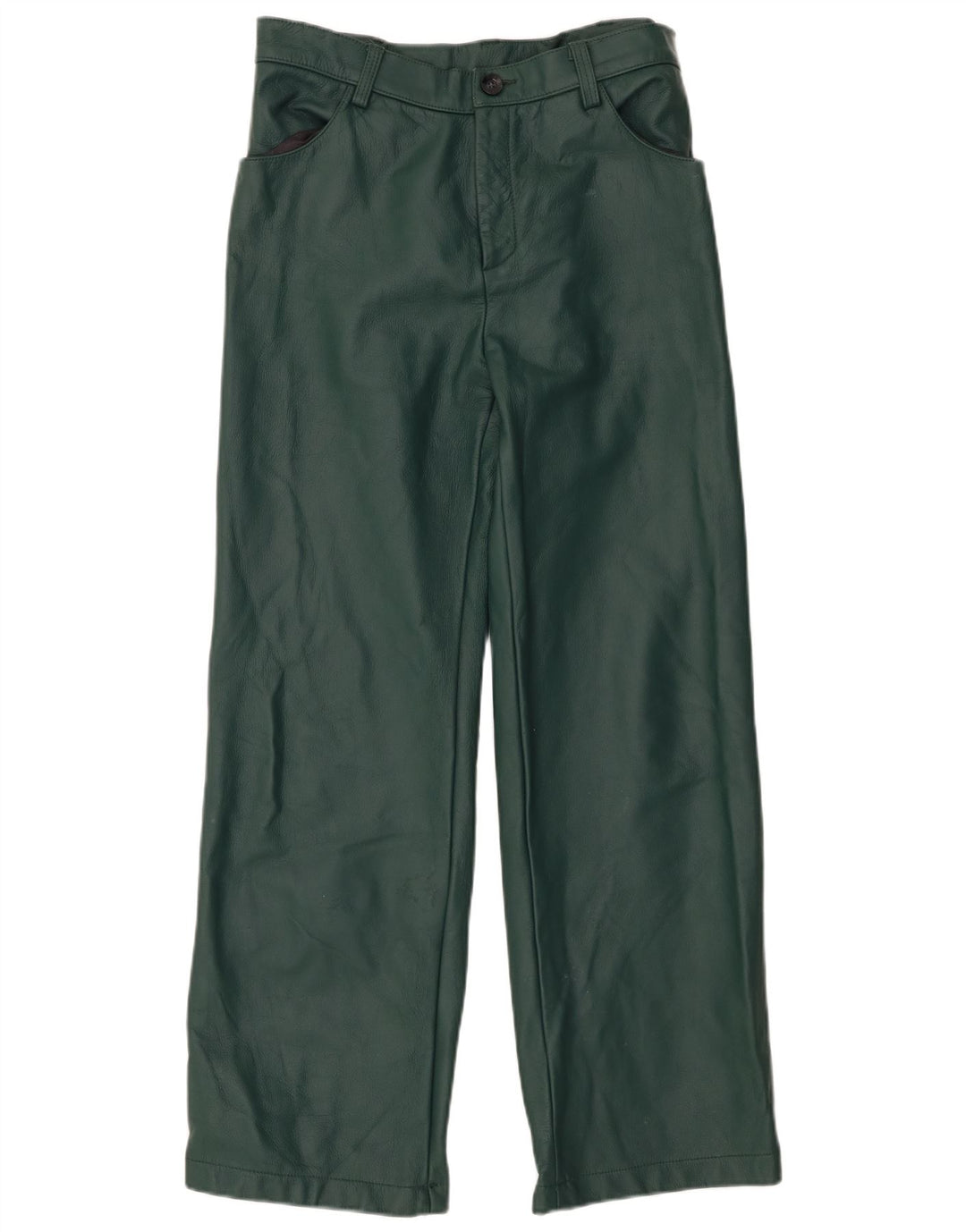 Vintage Womens Straight Leather Trousers W32 L29 Green
