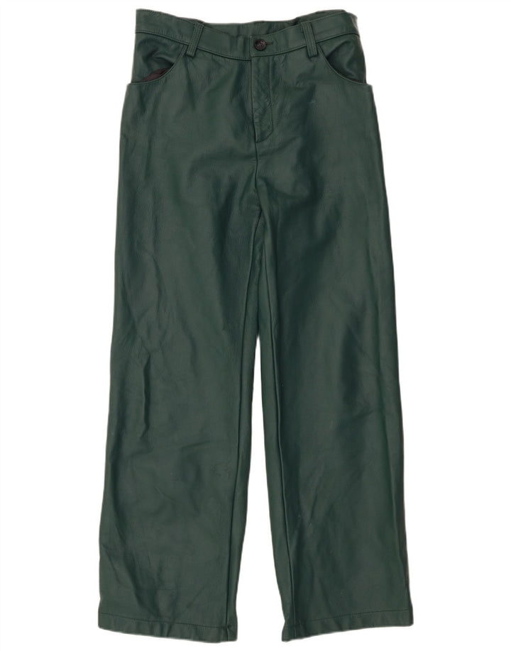 Vintage Womens Straight Leather Trousers W32 L29 Green