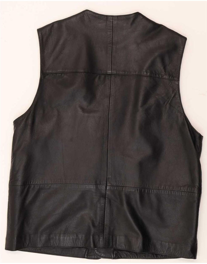 Vintage Mens Leather Gilet UK 38 Medium Black