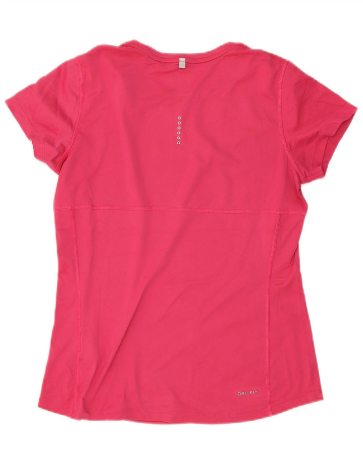 Nike Womens Dri Fit Running T-Shirt Top UK 14 Medium Pink Polyester