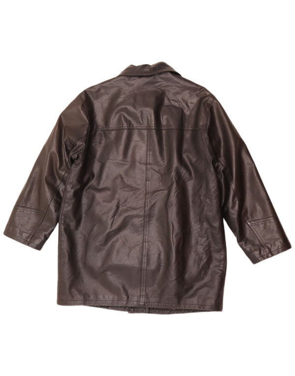Vintage Womens Relaxed Fit Leather Coat EU 36 Small Black
