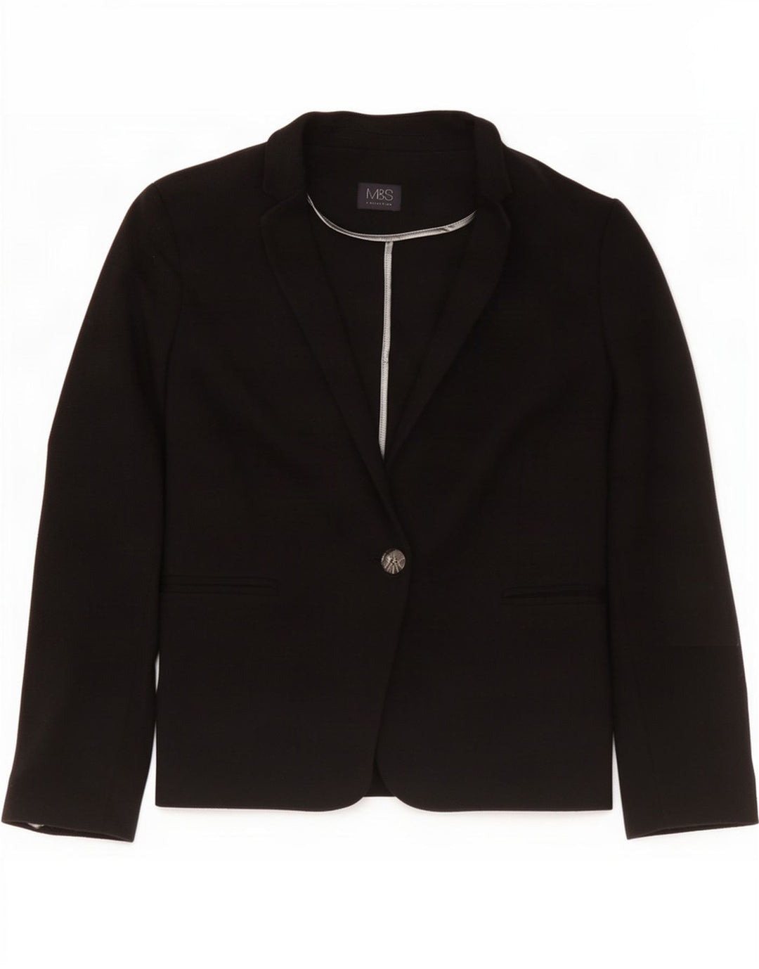 Marks & Spencer Womens 1 Button Blazer Jacket UK 16 Large Black Cotton