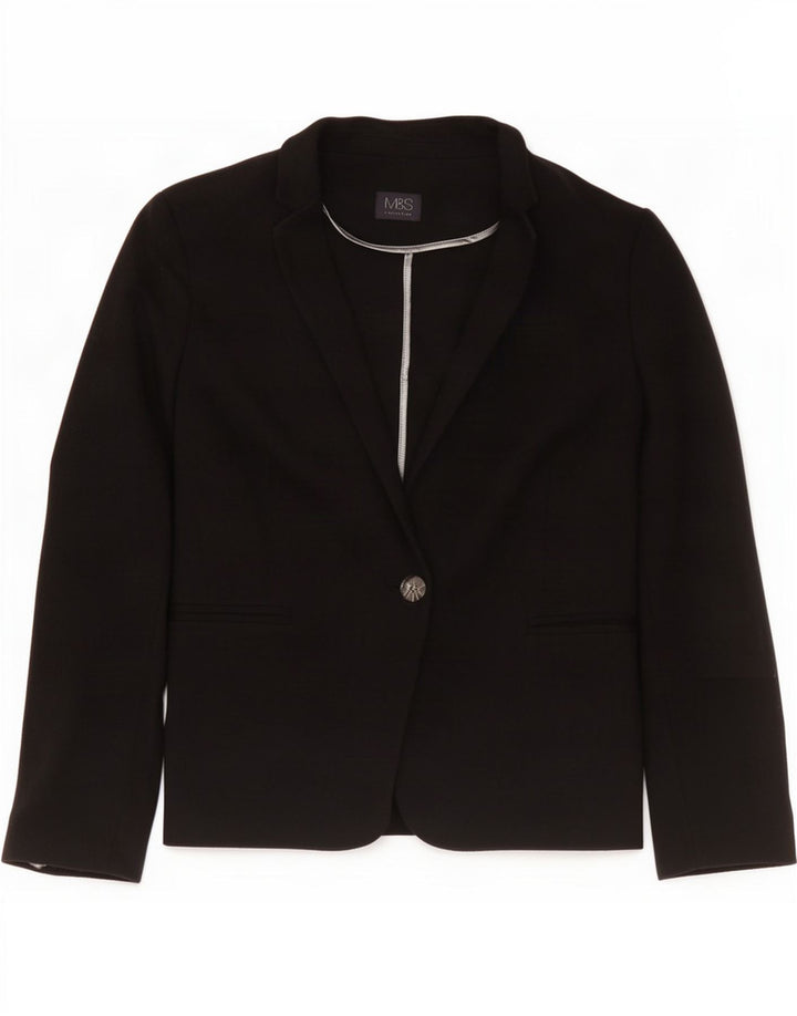 Marks & Spencer Womens 1 Button Blazer Jacket UK 16 Large Black Cotton