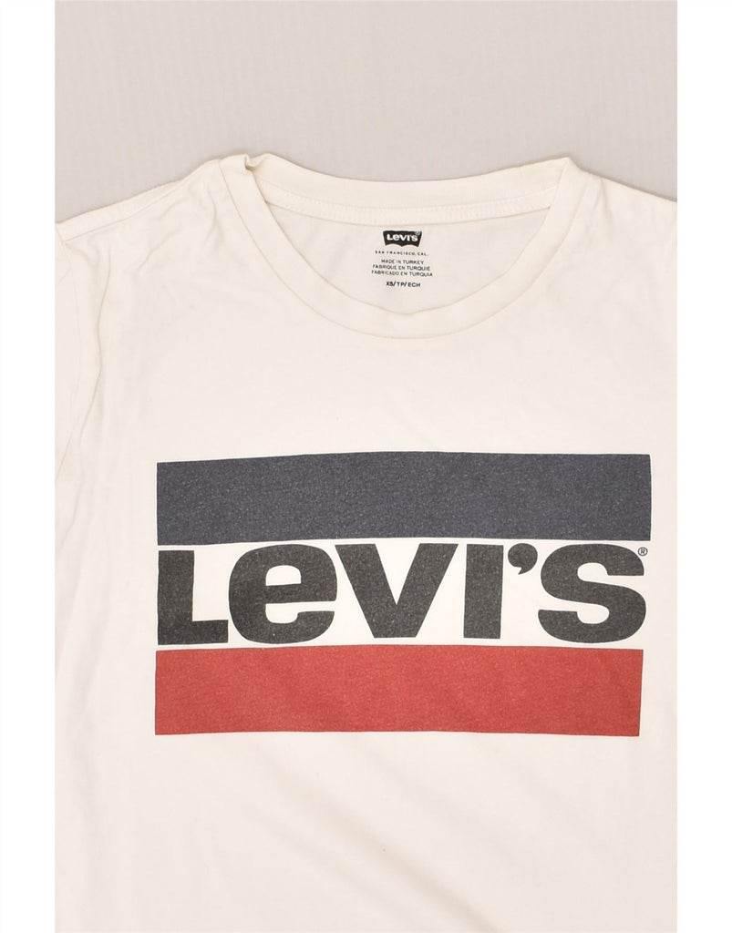 LEVI'S Womens Graphic T-Shirt Top UK 6 XS White Cotton | Vintage Levi's | Thrift | Second-Hand Levi's | Used Clothing | Messina Hembry 