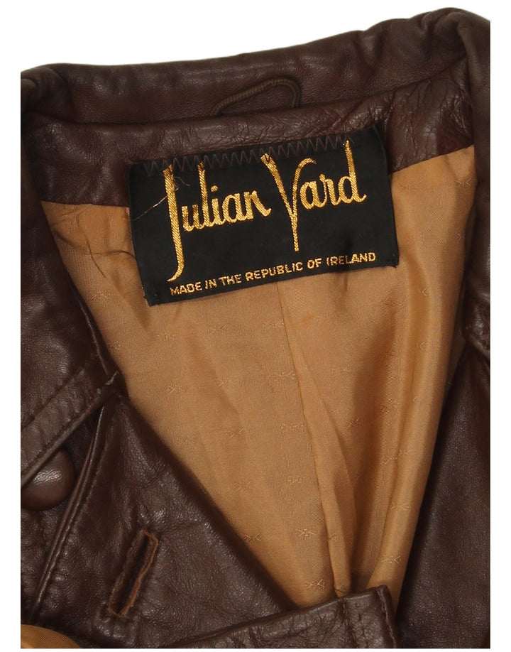 Julian Vard Womens 3 Button Leather Blazer Jacket UK 10 Small Brown
