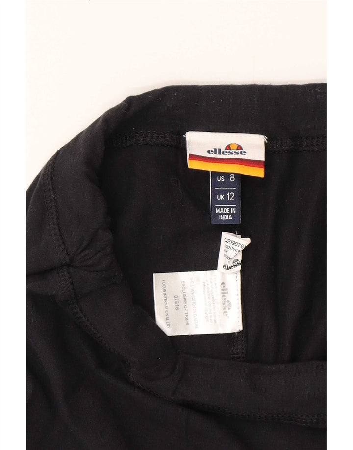 Ellesse Womens Graphic Sport Shorts UK 12 Medium Black Cotton