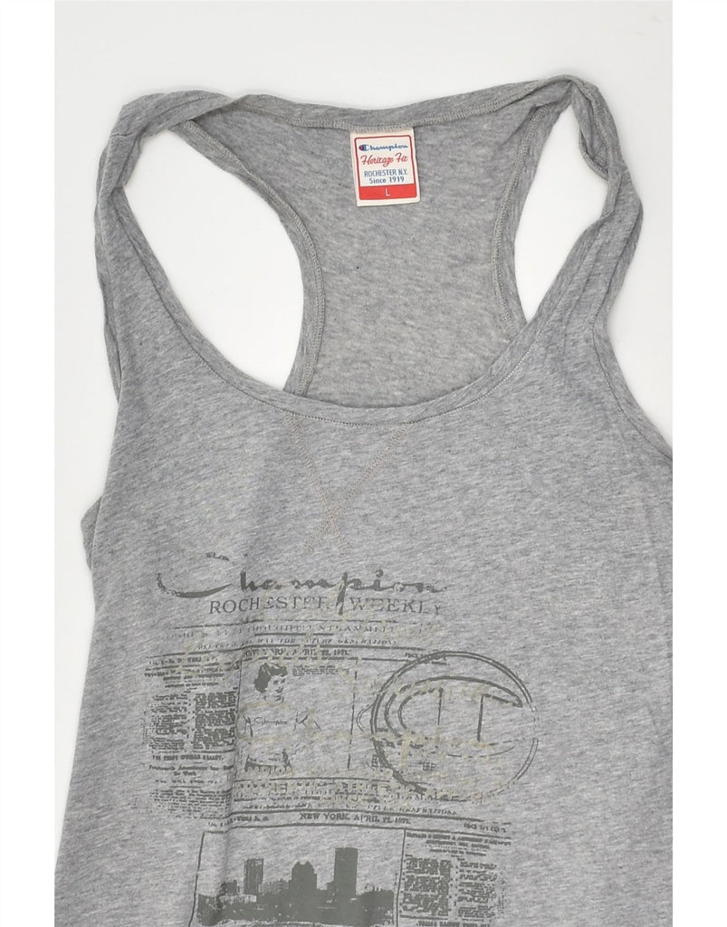 CHAMPION Womens Heritage Fit Graphic Vest Top UK 14 Large Grey Cotton | Vintage Champion | Thrift | Second-Hand Champion | Used Clothing | Messina Hembry 