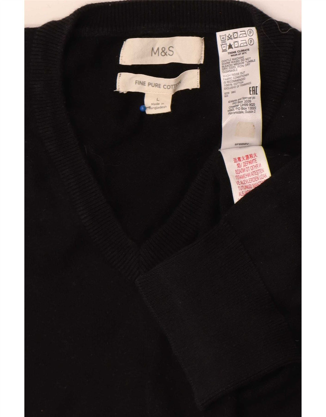 Marks & Spencer Mens V-Neck Jumper Sweater Large Black Cotton