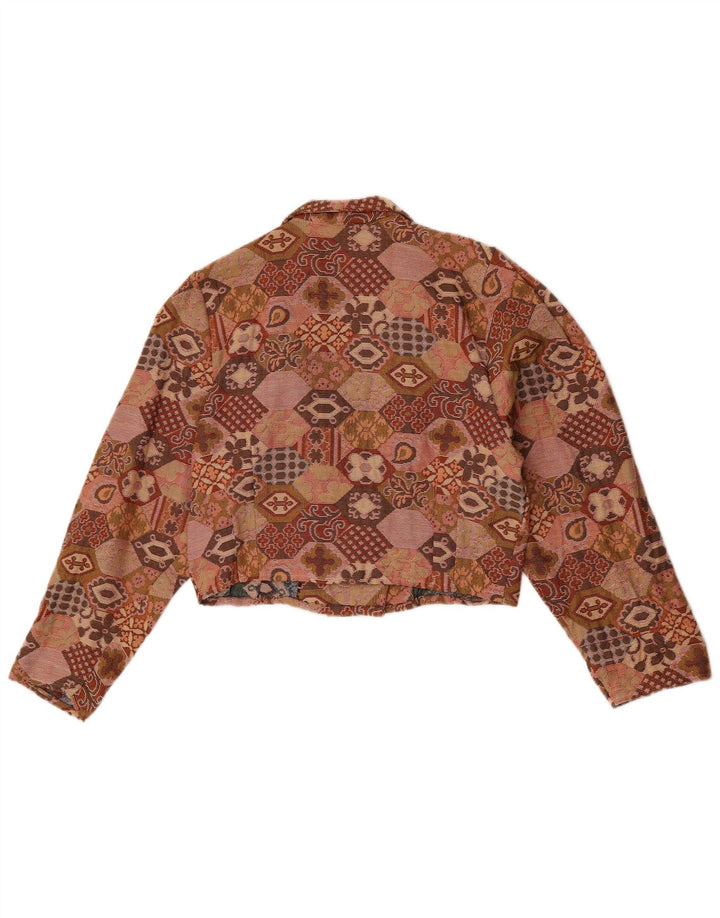 Vintage Womens Crop Blazer Jacket UK 14 Medium Brown Geometric