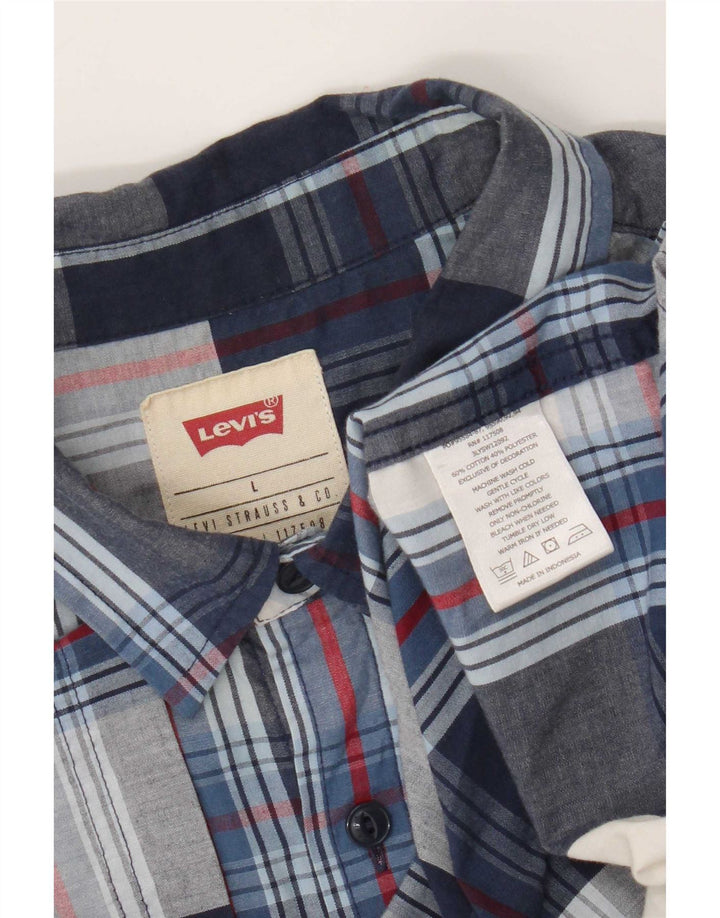 Levi's Mens Short Sleeve Shirt Large Navy Blue Check Cotton