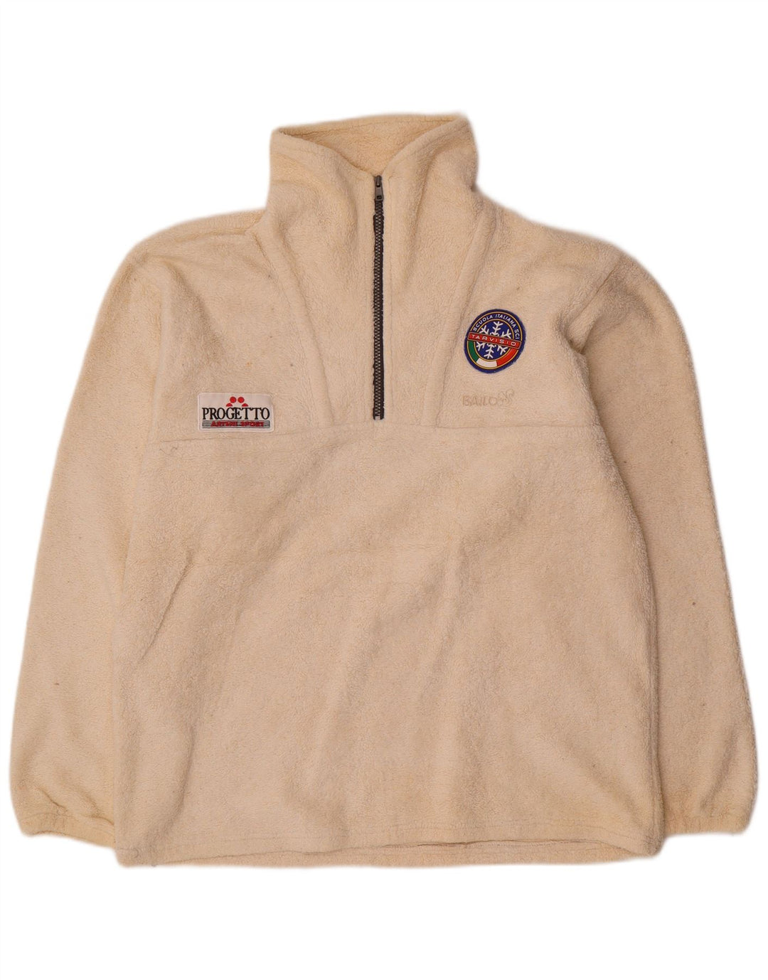 Bailo Mens Graphic Zip Neck Fleece Jumper Large Off White Polyester