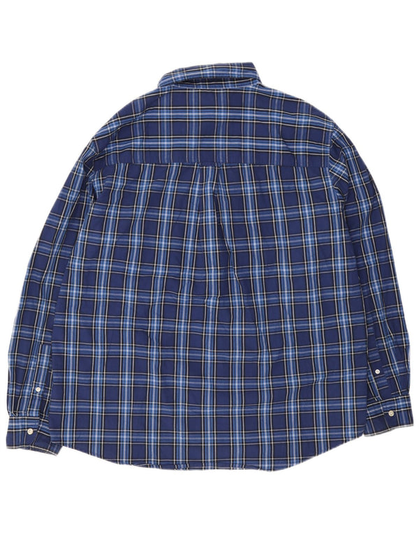 Chaps Mens Easy Care Shirt XL Navy Blue Check Cotton