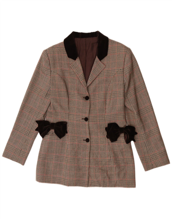 Vintage Womens 3 Button Blazer Jacket UK 8 Small Brown Plaid