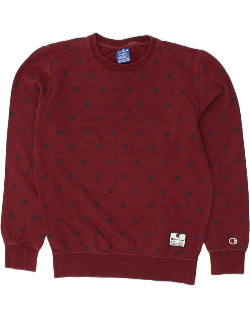 CHAMPION Mens Graphic Sweatshirt Jumper XS Burgundy Spotted | Vintage Champion | Thrift | Second-Hand Champion | Used Clothing | Messina Hembry 