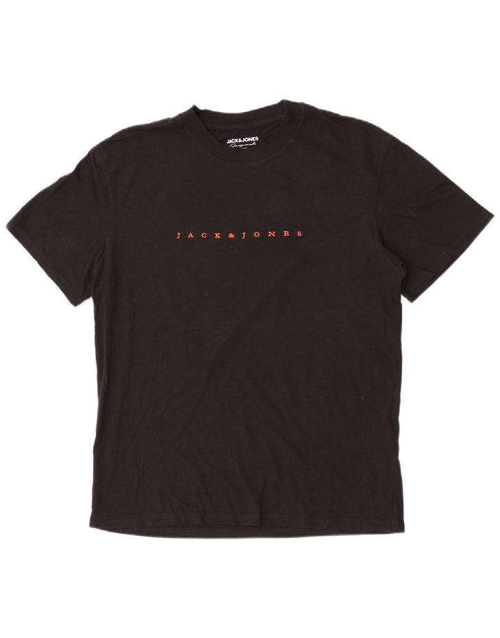 Jack & Jones Mens Graphic T-Shirt Top Large Black Cotton