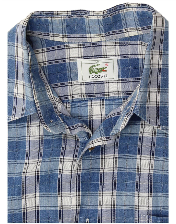 LACOSTE Mens Short Sleeve Shirt Size 40 Medium Blue Check