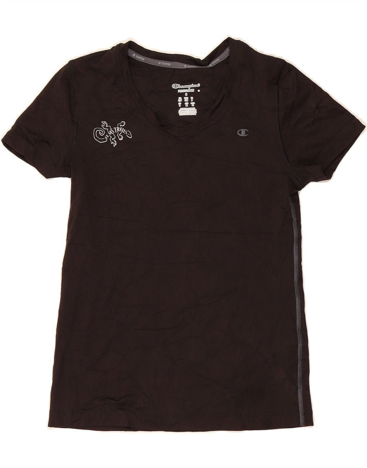 CHAMPION Womens Graphic T-Shirt Top UK 10 Small Black Vintage Champion and Second-Hand Champion from Messina Hembry 