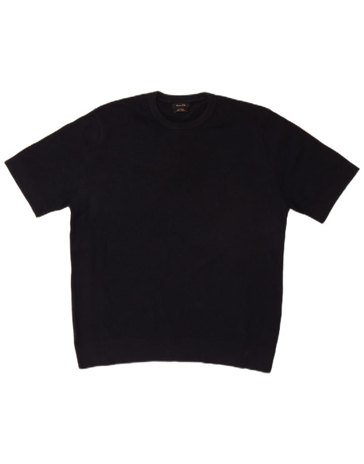 Massimo Dutti Mens Short Sleeve Crew Neck Jumper Sweater Large Navy Blue