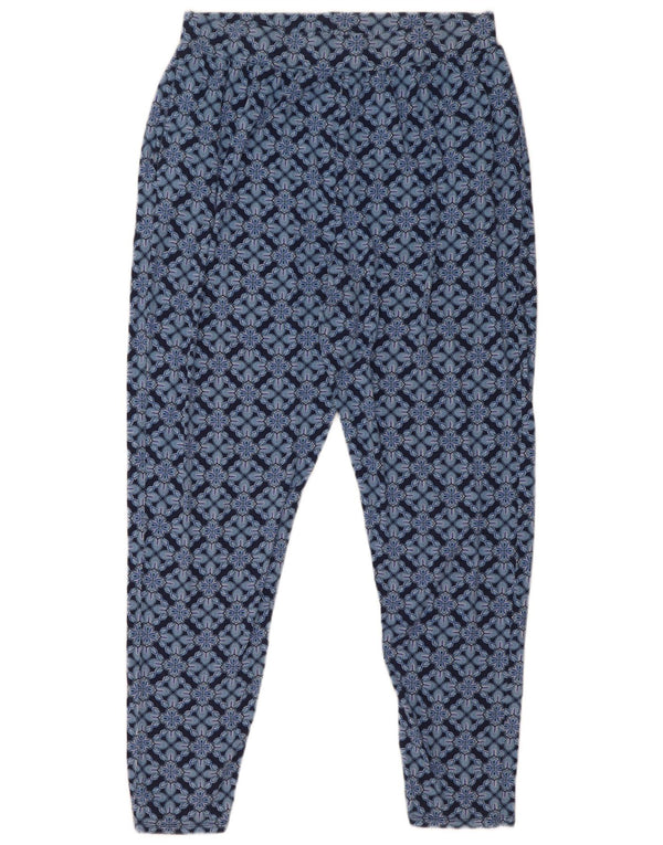 M&Co Womens Slim Casual Trousers UK 14 Large W30 L29 Navy Blue Floral