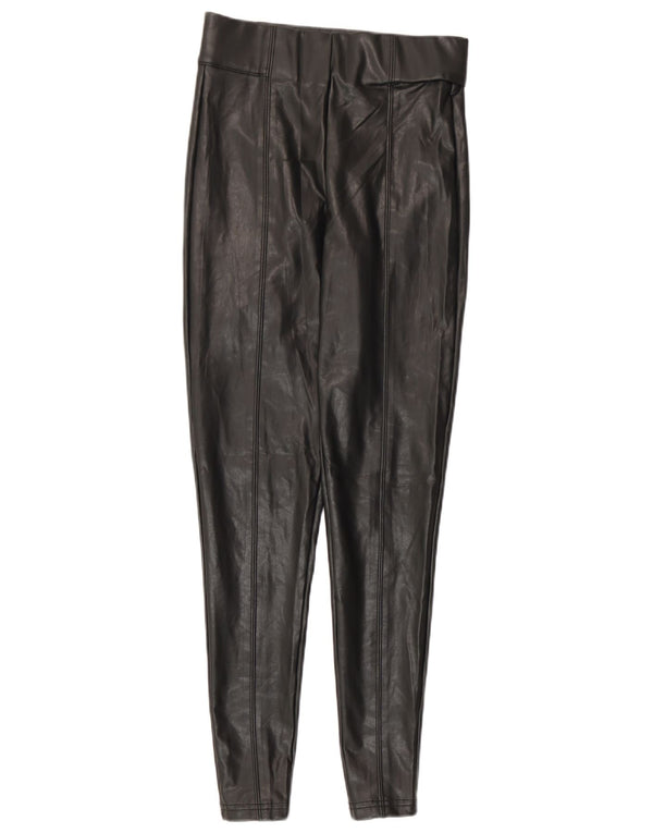 Marks & Spencer Womens Slim Faux Leather Trousers UK 8 Small W26 L28 Black