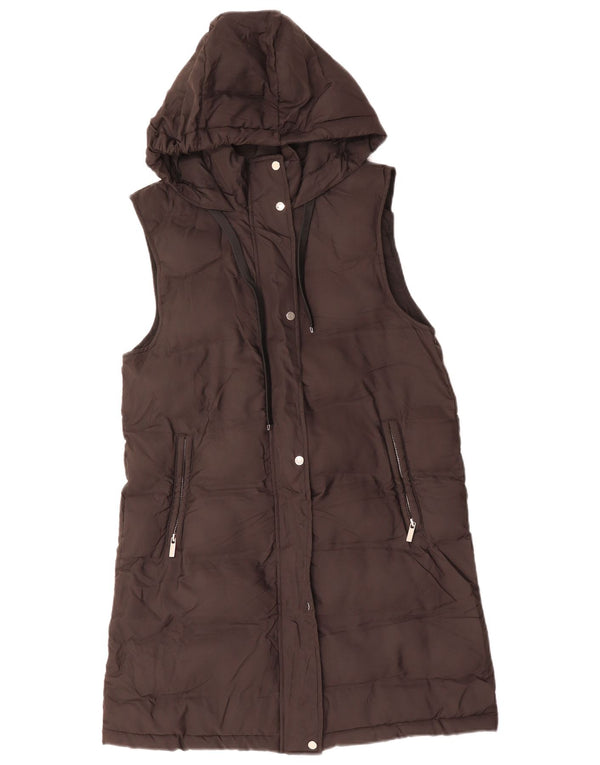 ZARA Womens Oversized Hooded Longline Padded Gilet UK 6 XS Brown Polyester