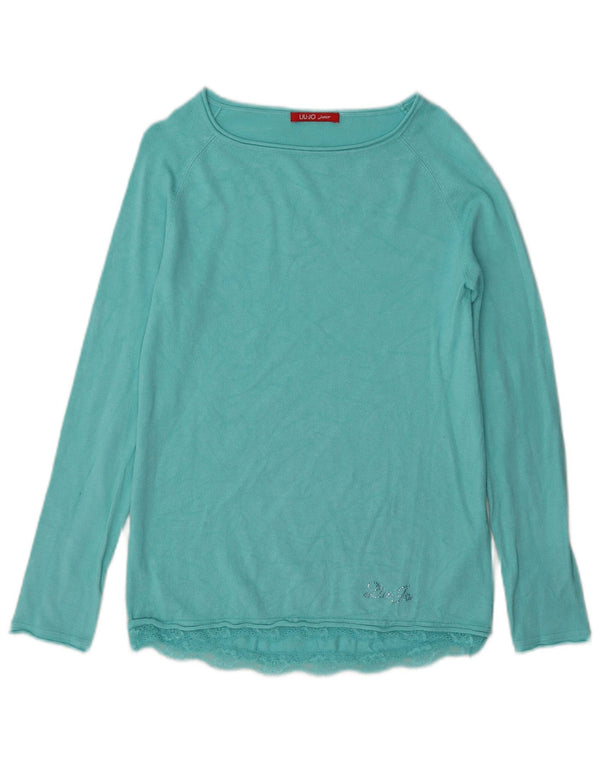 Liu Jo Girls Boat Neck Jumper Sweater 11-12 Years Turquoise Viscose