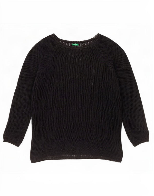Benetton Womens See Through Boat Neck Jumper Sweater UK 14 Medium Black