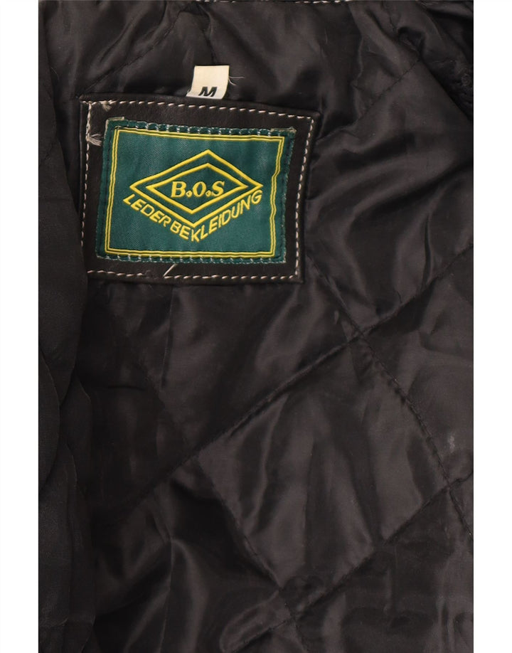 Vintage Mens Leather Biker Jacket UK 38 Medium Black Colourblock Leather
