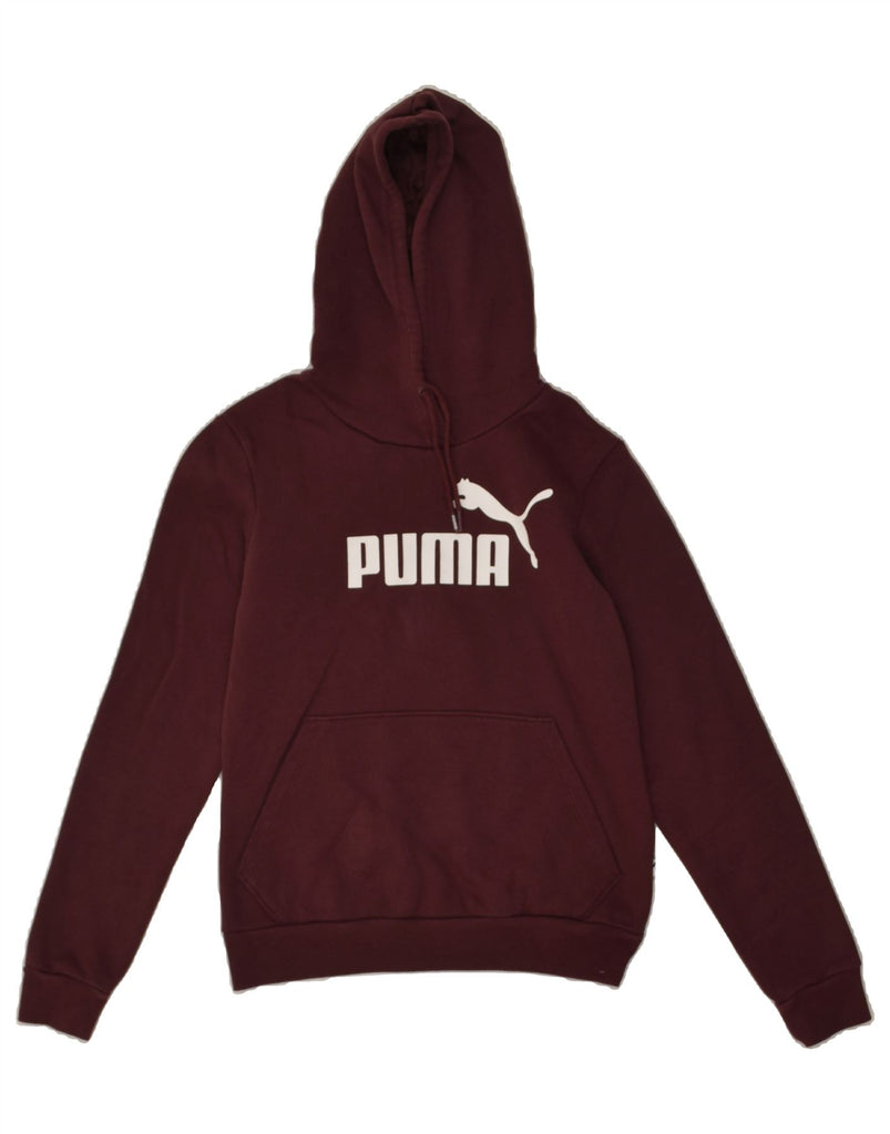 PUMA Womens Graphic Hoodie Jumper UK 10  Small  Burgundy Cotton | Vintage Puma | Thrift | Second-Hand Puma | Used Clothing | Messina Hembry 