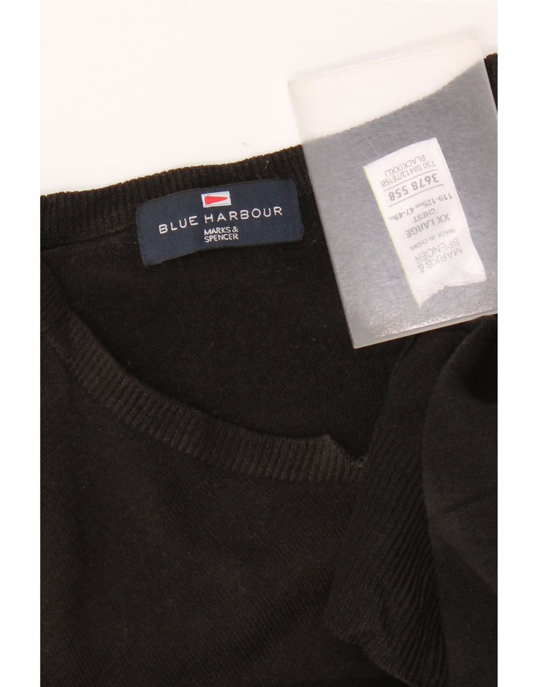 Marks & Spencer Mens Blue Harbour V-Neck Jumper Sweater 2XL Black Acrylic