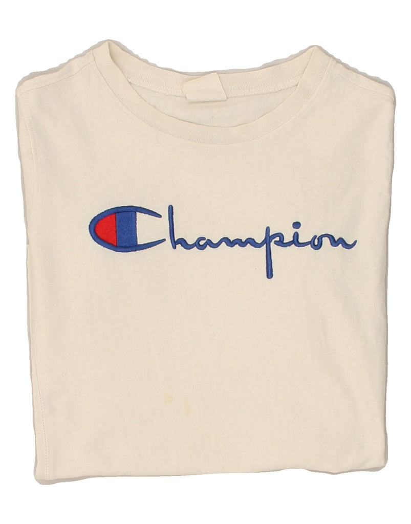 CHAMPION Mens Graphic T-Shirt Top XS Off White Cotton | Vintage Champion | Thrift | Second-Hand Champion | Used Clothing | Messina Hembry 