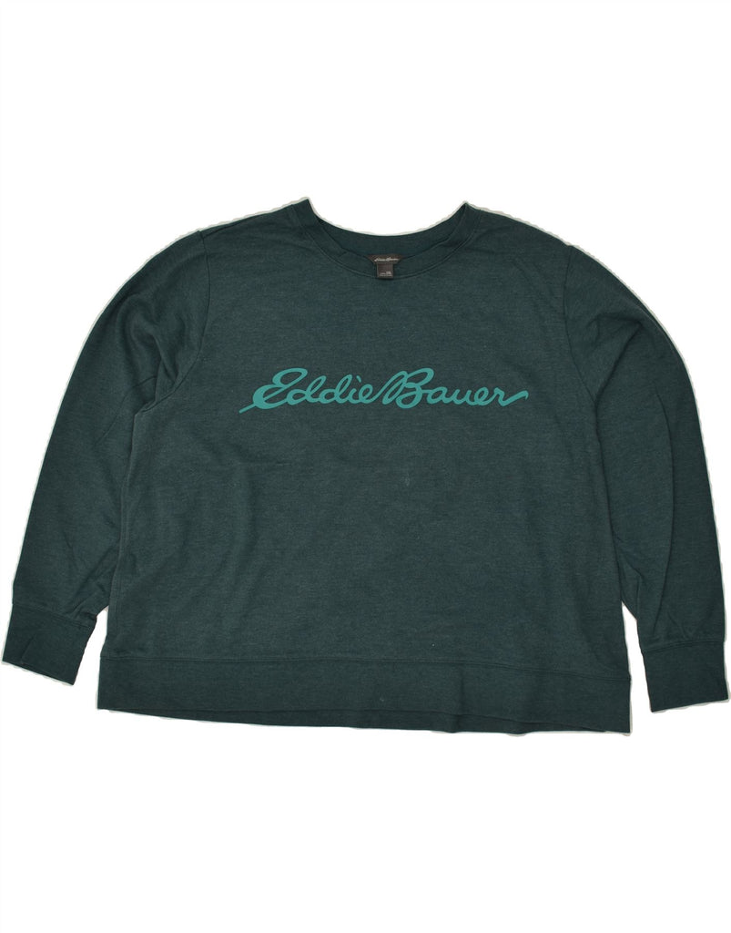 EDDIE BAUER Womens Loose Fit Graphic Sweatshirt Jumper UK 20 2XL Green | Vintage Eddie Bauer | Thrift | Second-Hand Eddie Bauer | Used Clothing | Messina Hembry 