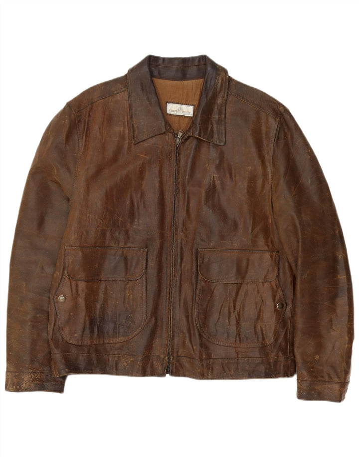 Vintage Mens Leather Jacket IT 54 2XL Brown Leather