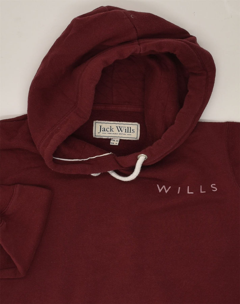 JACK WILLS Womens Graphic Hoodie Jumper UK 10 Small Maroon Cotton | Vintage Jack Wills | Thrift | Second-Hand Jack Wills | Used Clothing | Messina Hembry 