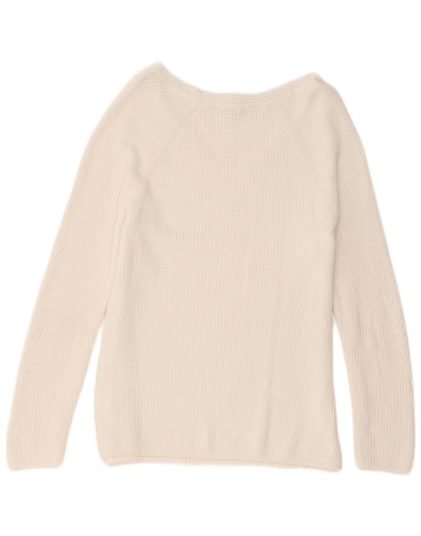 Tommy Hilfiger Womens V-Neck Jumper Sweater UK 14 Medium White Cotton