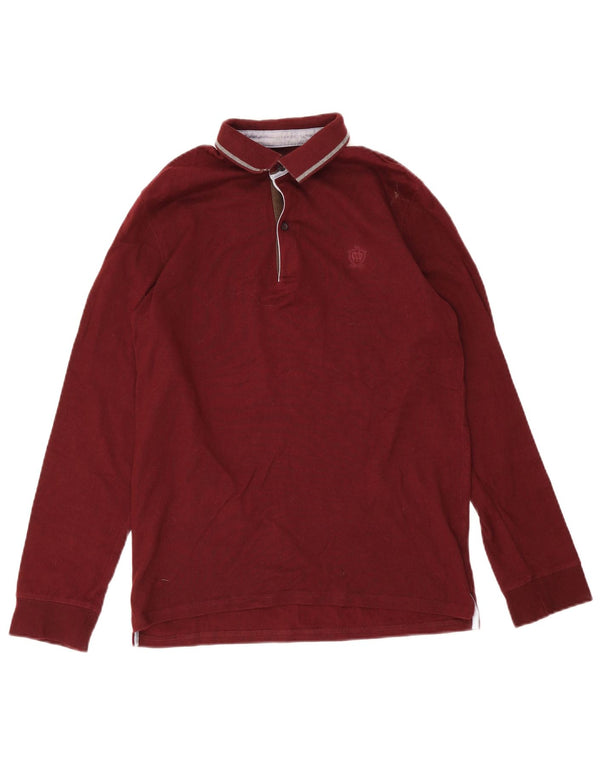 Massimo Dutti Mens Long Sleeve Polo Shirt Small Burgundy